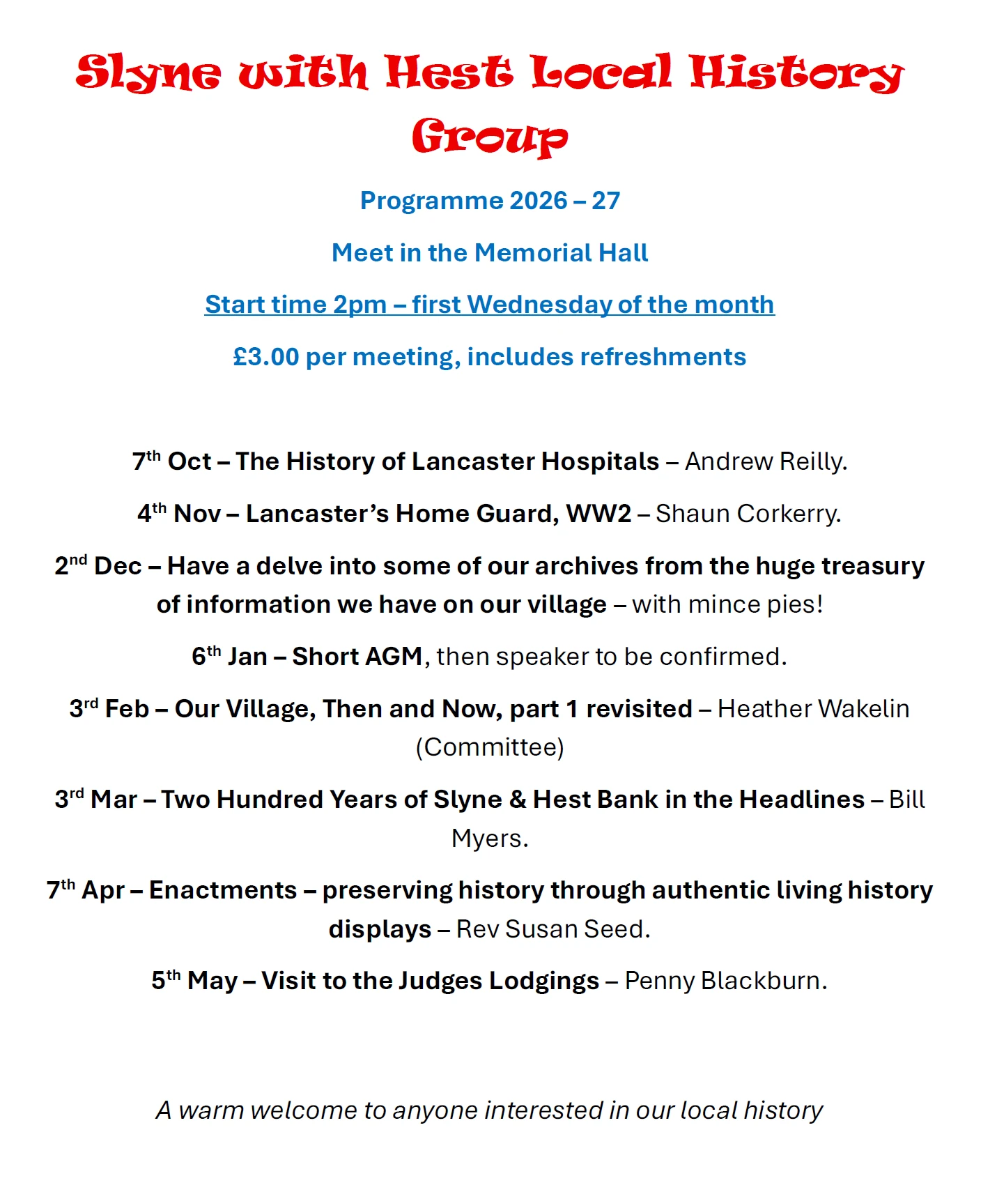 History Group Programme